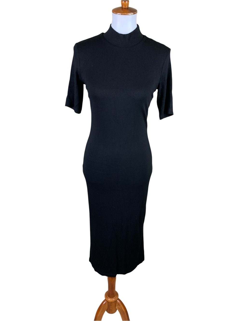 Marine Layer M Black Mock Neck Ribbed Knit Midi Bodycon Dress